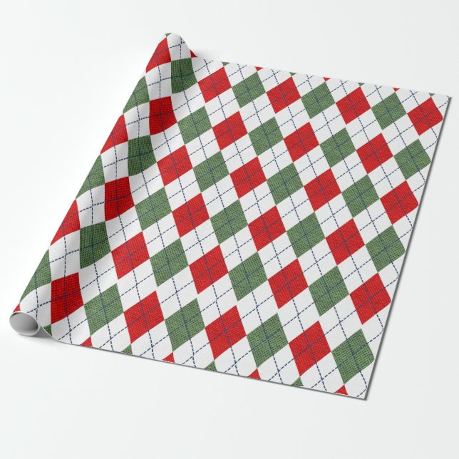 Retro Green Red Christmas New Year Tartan Kariert Geschenkpapier (Ungerollt)