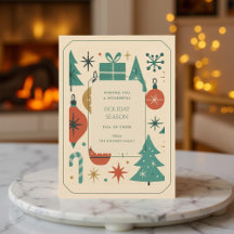 Retro Green Red Mid Century Moderne Ferienkarte