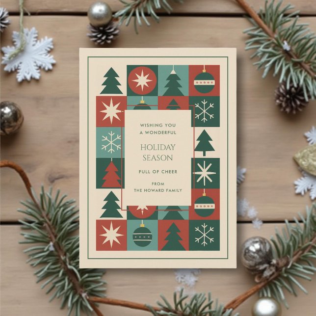 Retro Green Red Mid Mod Checkered Holiday Card (Von Creator hochgeladen)