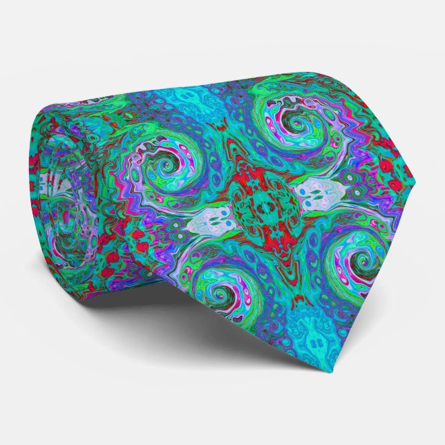 Retro Green, Red und Magenta Abstrakt Groovy Swirl Krawatte (Gerollt)