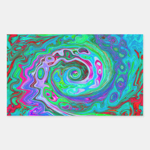 Retro Green, Red und Magenta Abstrakt Groovy Swirl Rechteckiger Aufkleber