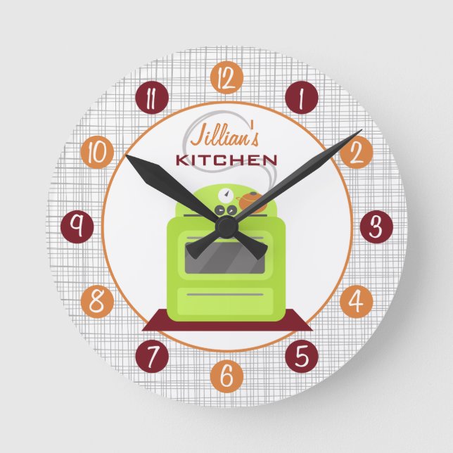 Retro Green Stove Personalized Kitchen Clock Runde Wanduhr (Vorderseite)
