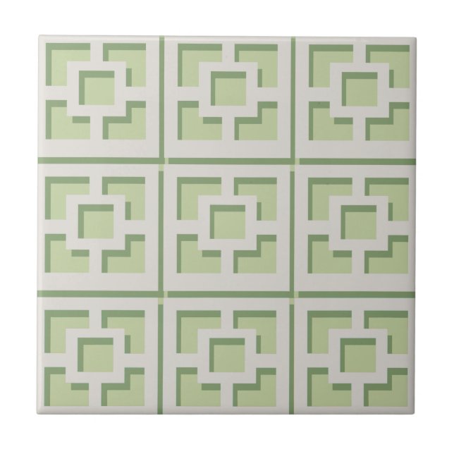 Retro Green Trellis Keramik Tile Fliese (Vorderseite)