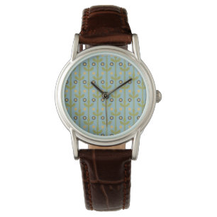 Retro Green und Blue Niedlich Folksfloral Muster Armbanduhr