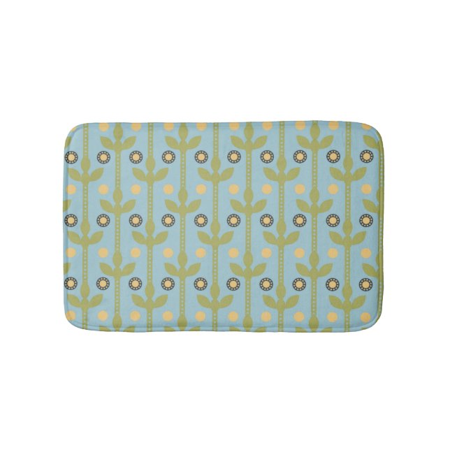Retro Green und Blue Niedlich Folksfloral Muster Badematte (Vorderseite)