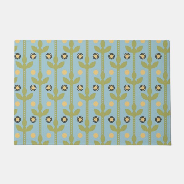 Retro Green und Blue Niedlich Folksfloral Muster Fußmatte (Vorderseite)