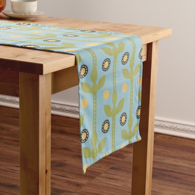 Retro Green und Blue Niedlich Folksfloral Muster Großer Tischläufer (Beispiel)