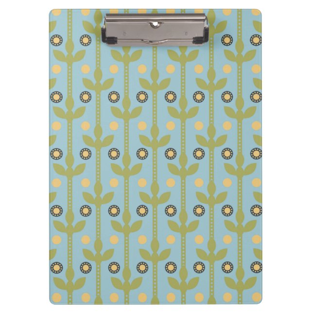 Retro Green und Blue Niedlich Folksfloral Muster Klemmbrett (Vorderseite)