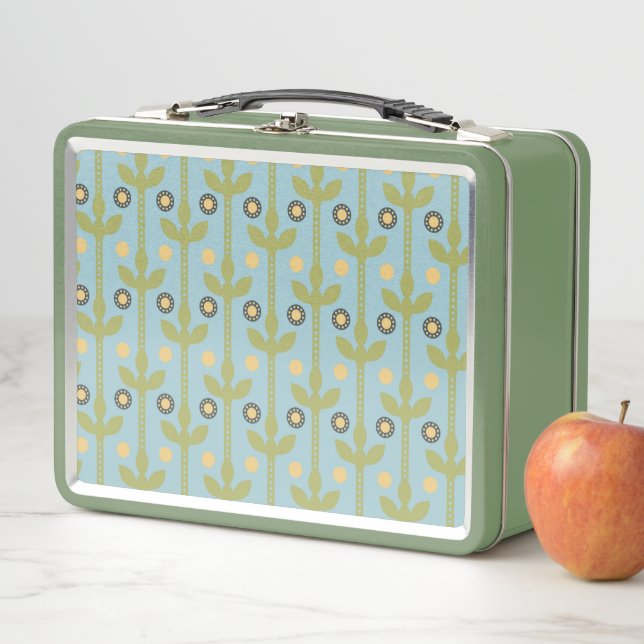Retro Green und Blue Niedlich Folksfloral Muster Metall Brotdose (Beispiel)