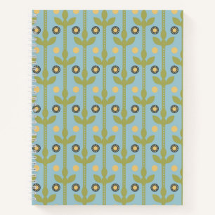 Retro Green und Blue Niedlich Folksfloral Muster Notizbuch