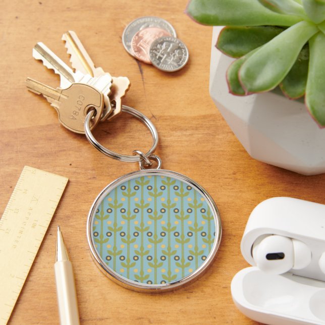 Retro Green und Blue Niedlich Folksfloral Muster Schlüsselanhänger (Schreibtisch)