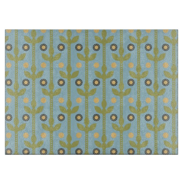 Retro Green und Blue Niedlich Folksfloral Muster Schneidebrett (Vorderseite)