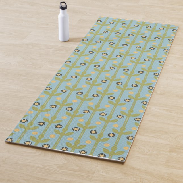 Retro Green und Blue Niedlich Folksfloral Muster Yogamatte (Beispiel)