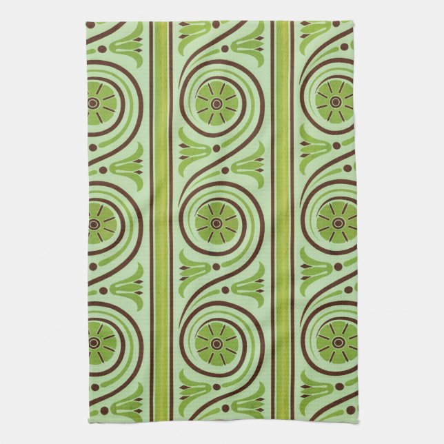 Retro Green und Brown Floral Muster Küchentücher (Vertikal)