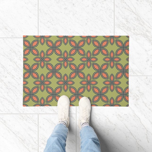 Retro Green und Orange Abstrakt Floral Muster Fußmatte (Indoor)