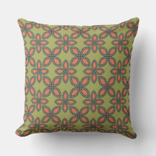 Retro Green und Orange Abstrakt Floral Muster Kissen