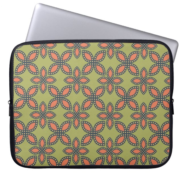 Retro Green und Orange Abstrakt Floral Muster Laptopschutzhülle (Vorderseite)