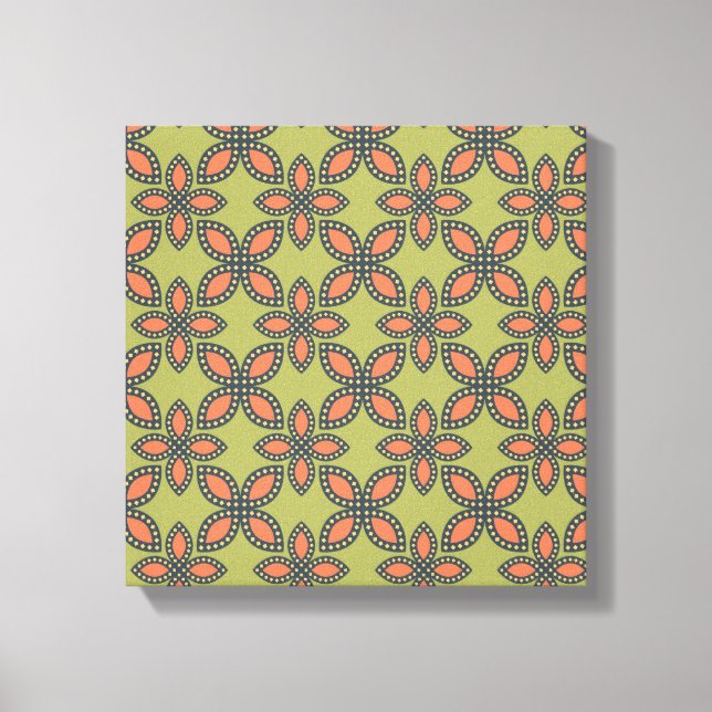 Retro Green und Orange Abstrakt Floral Muster Leinwanddruck (Vorderseite)