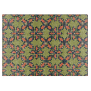 Retro Green und Orange Abstrakt Floral Muster Schneidebrett