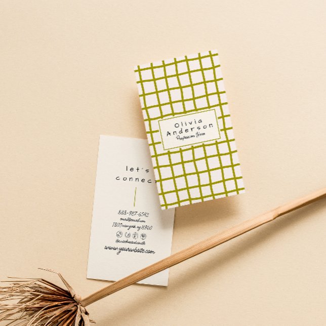 Retro Green Wavy Checkered Trendy Boho Funky Visitenkarte (Von Creator hochgeladen)