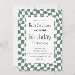 Retro Green Wavy Karo Geburtstag Einladung