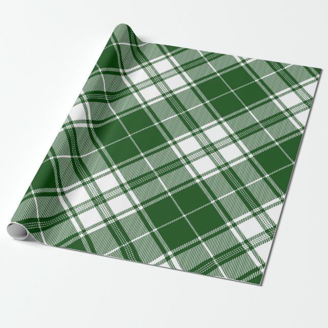 Retro Green White Christmas New Year Tartan Karier Geschenkpapier (Ungerollt)