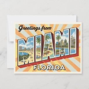 Retro "Greetings from Miami, Florida" Sunburst Postkarte