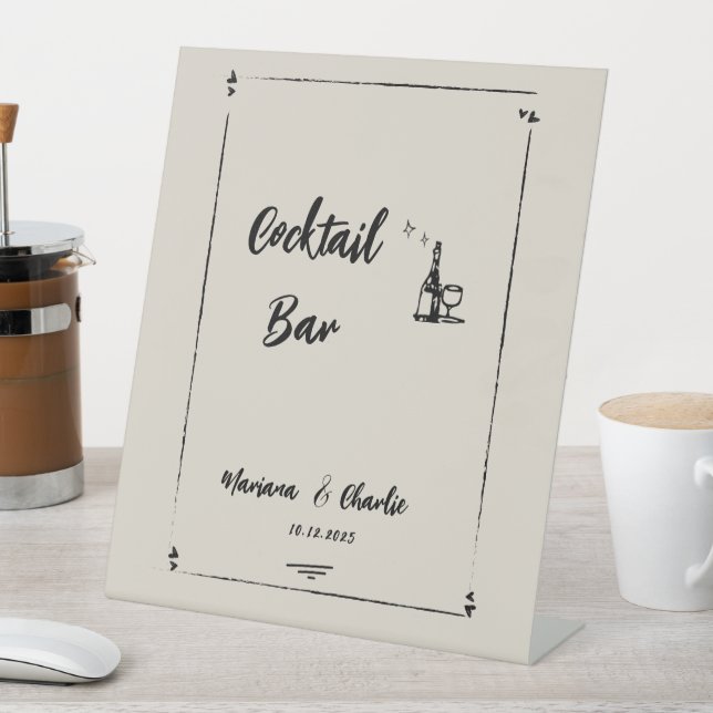 Retro Grey Hand Drawn Illustrated Cocktail Bar  Sockelschild (In Situ)