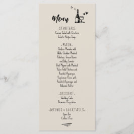 Retro Grey Hand Drawn Illustrated Wedding Menükarte