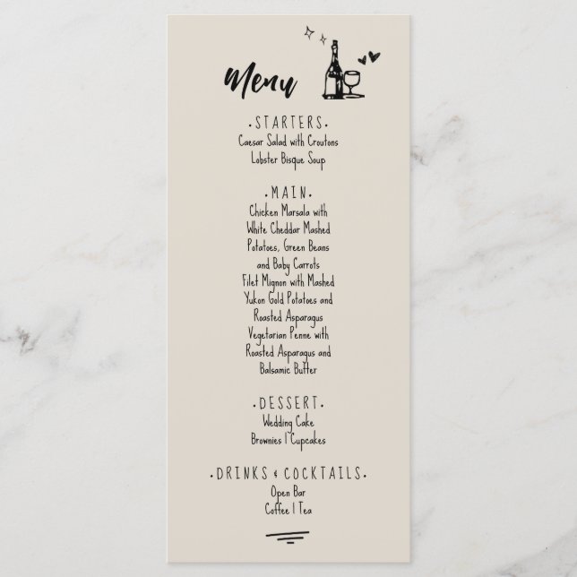 Retro Grey Hand Drawn Illustrated Wedding  Menükarte (Vorderseite)