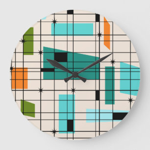 Retro Grid & Starbursts Acrylic Wall Clock Große Wanduhr