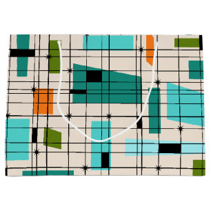 Retro Grid & Sternexplosionen Geschenktasche Große Geschenktüte