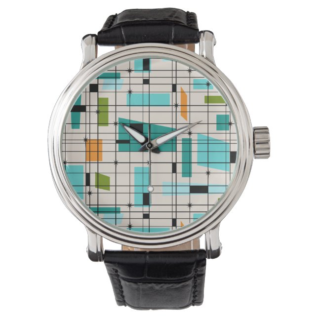 Retro Grid & Sternexplosionen Männerüberwachung Armbanduhr (Vorderseite)