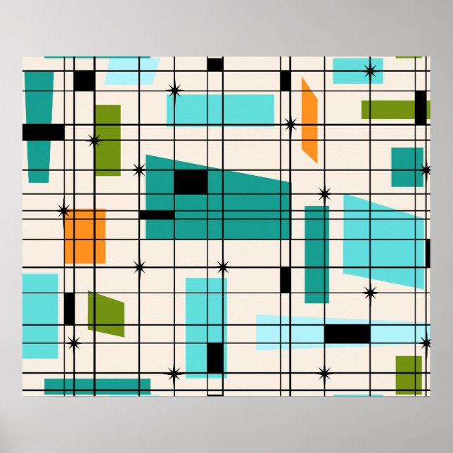 Retro Grid & Sternexplosionen Poster (Vorne)