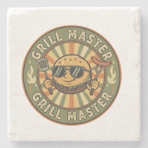 Retro Grill Master Burger Charakter BBQ King Vinta Steinuntersetzer