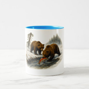 Retro Grizzly Bären Wildnis Szene - Neunziger 90 Zweifarbige Tasse