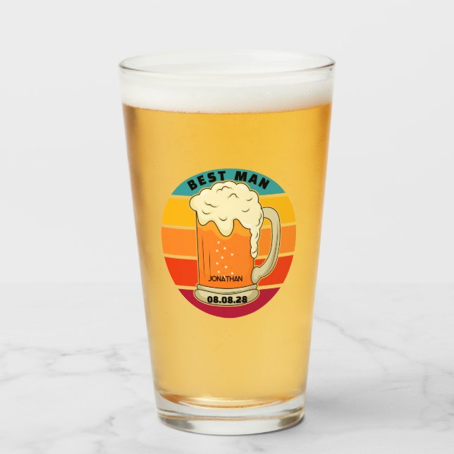 Retro Grooms Man Bachelor Party Wedding Beer Pint Glas (Vorne (Gefüllt))
