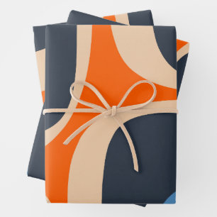 Retro Groove Abstrakt Pop Muster Blau und Orange Geschenkpapier Set