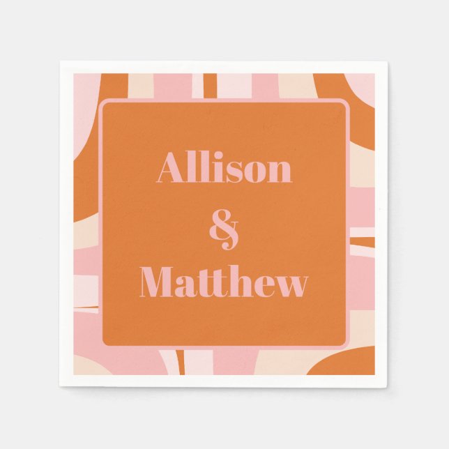 Retro Groove Modernes Minimalistisches Rosa und Or Serviette (Vorderseite)