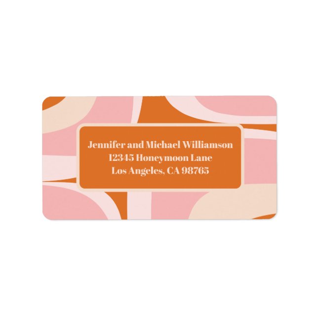 Retro Groove Pink und Orange Abstraktes Muster Adressaufkleber (Vorne)