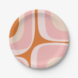 Retro Groove Pink und Orange Abstraktes Muster Pappteller