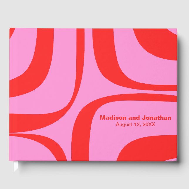 Retro Groove Preppy Pink und Red Gästebuch (Vorderseite)