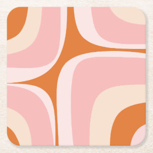 Retro Groove Rosa und Orange abstraktes Muster Rechteckiger Pappuntersetzer