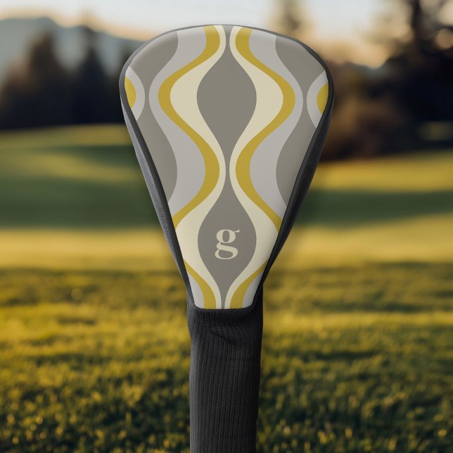 Retro-Groovitmuster - Monogramm - Goldtaupe Golf Headcover (Personalized Golf Head Cover)