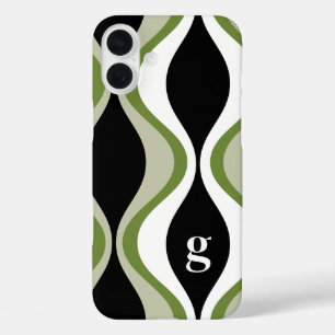 Retro-Groovitmuster - Monogramm - olivschwarz iPhone 16 Plus Hülle