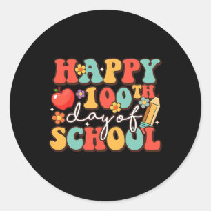 Retro Groovy 100 Tage glücklich 100. Tag der Schul Runder Aufkleber