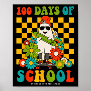 Retro Groovy 100 Tage Schullehrer Kinder Ghos Poster