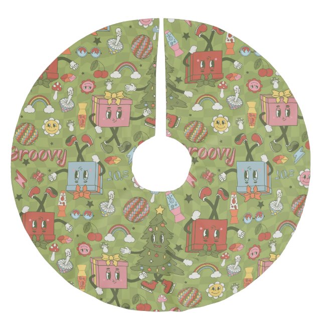 retro groovy 1970 disco christmas tree green check polyester weihnachtsbaumdecke (Vorderseite)