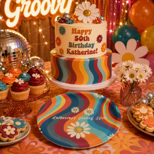Retro Groovy 50. Geburtstag Benutzerdefinierter Na Pappteller