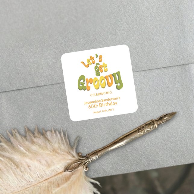 Retro Groovy 60th Birthday Party Envelope Seals Quadratischer Aufkleber (Von Creator hochgeladen)